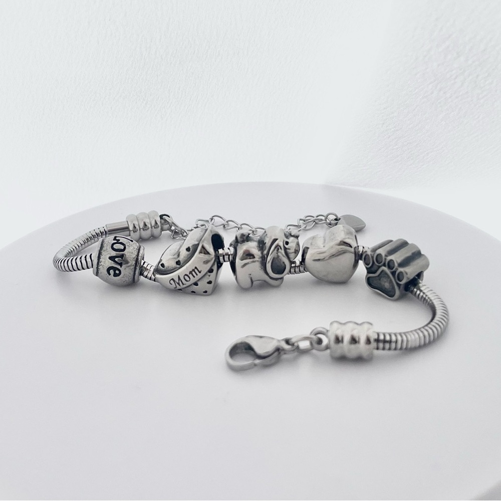 Linx Adjustable Snake Chain Charm Bracelet with Dog Mom Themed Charms